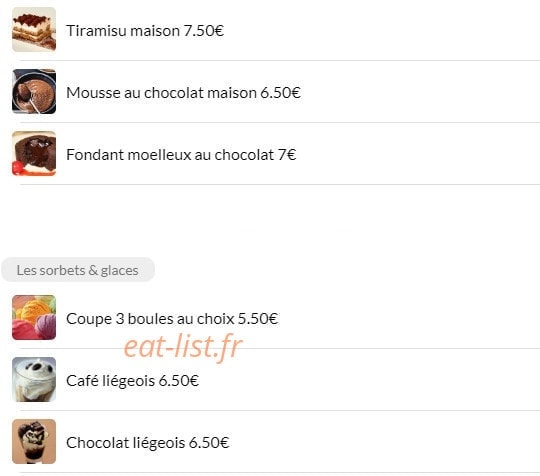 Carte et menu de La Favorita Trattoria Italiana à Paris 18 — Les Glaces et Desserts