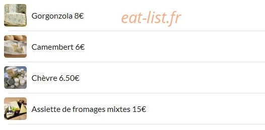 Carte et menu de La Favorita Trattoria Italiana à Paris 18 — Les Fromages