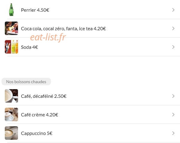 Carte et menu de La Favorita Trattoria Italiana à Paris 18 — Les boissons softs, cafés et thés