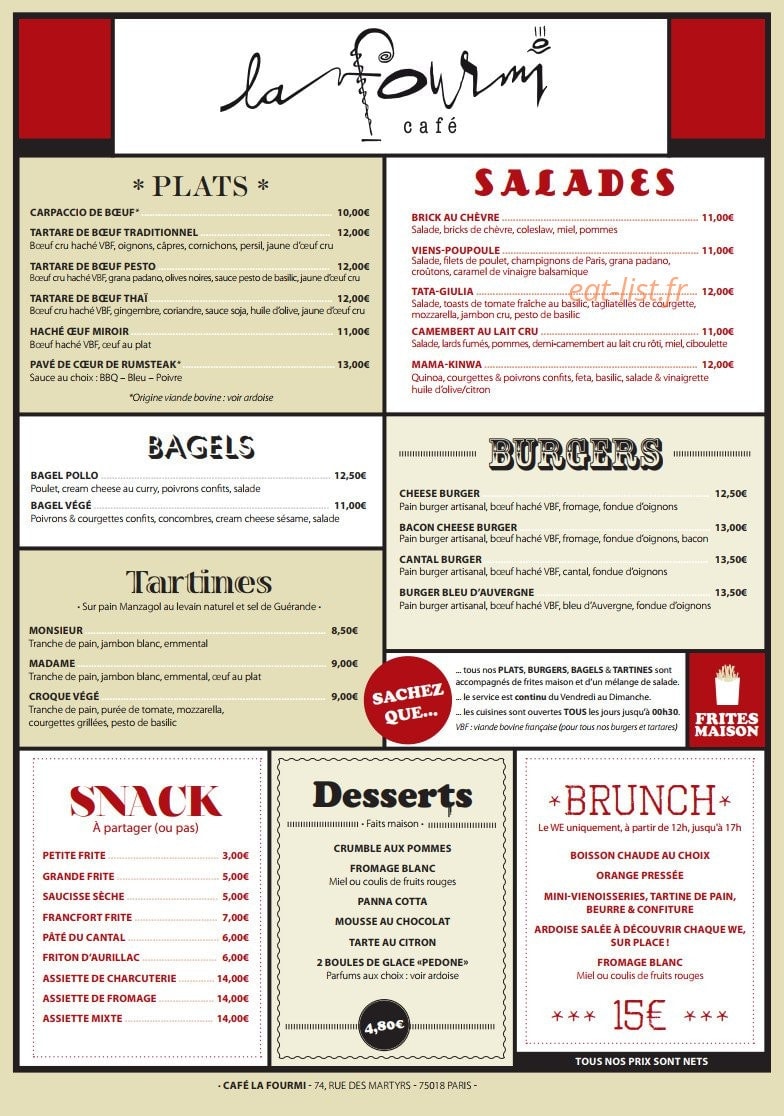 La Fourmi café — carte page 1