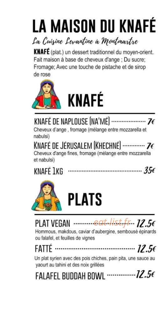 La Maison du Knafé — carte page 1