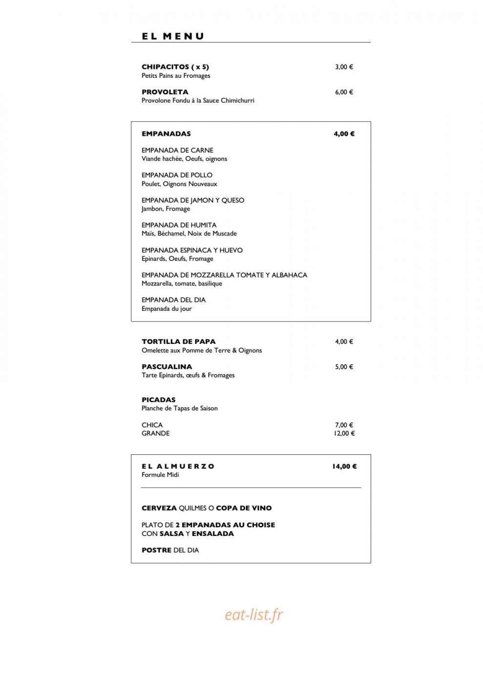 La Porteña — carte page 3