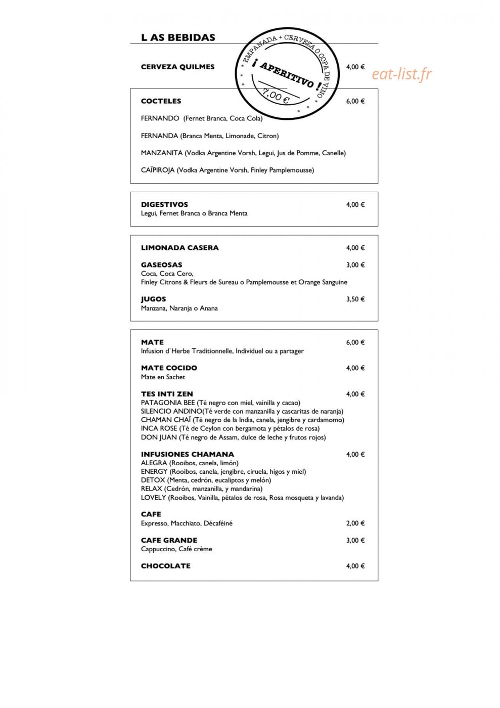 La Porteña — carte page 1