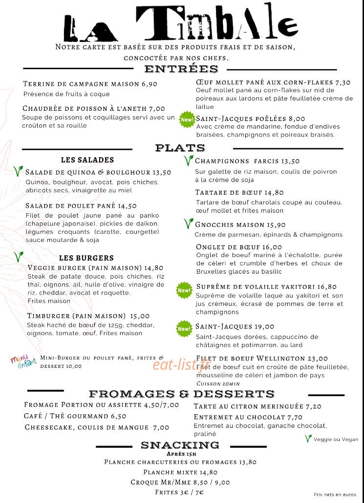 La Timbale — carte page 1