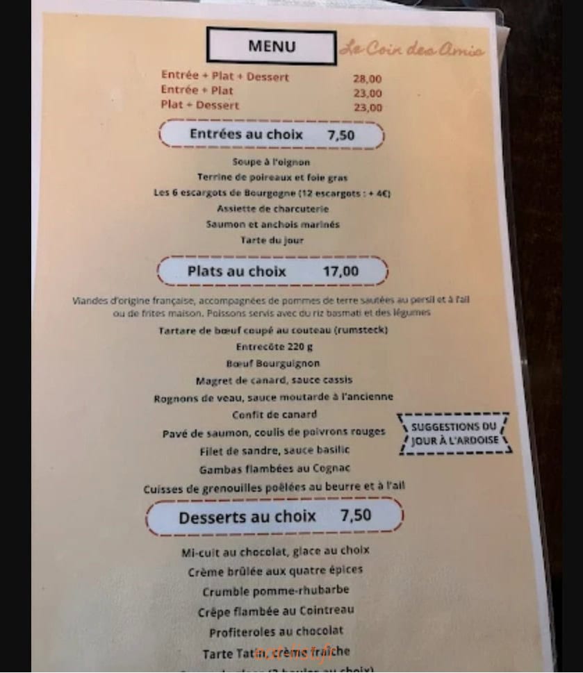 Le Coin des Amis — carte page 1