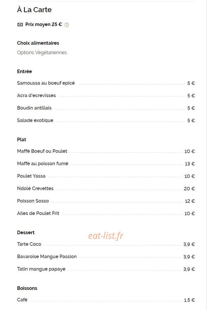 Le Kamtag Cafe — carte page 1