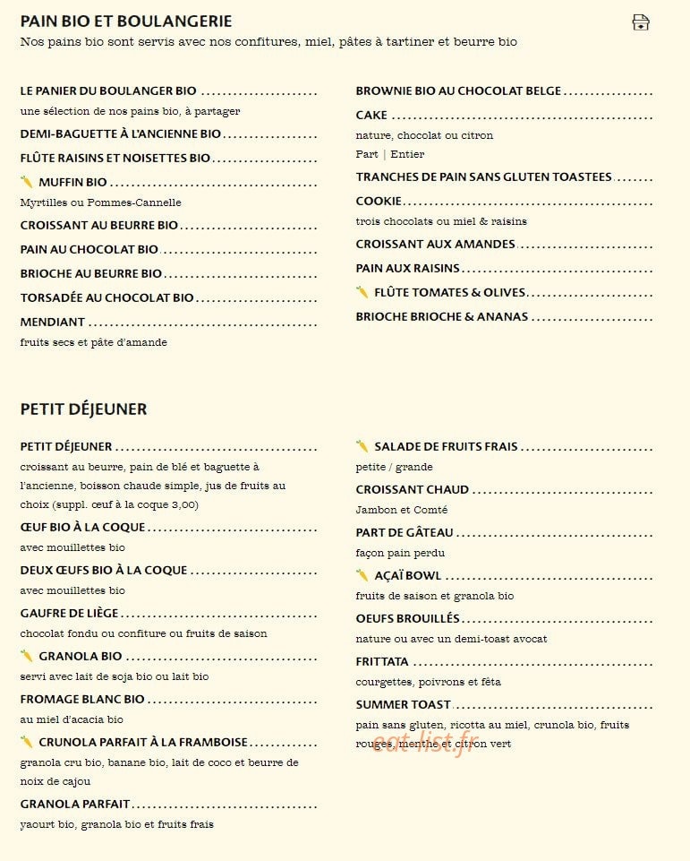 Le Pain Quotidien — carte page 1