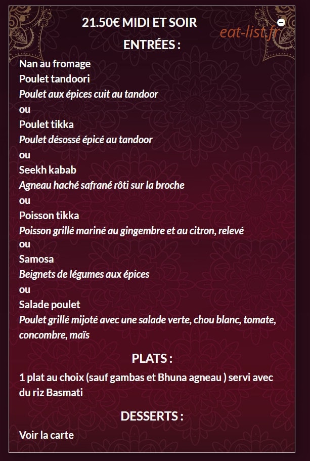 Le Raj's Palace — carte page 2