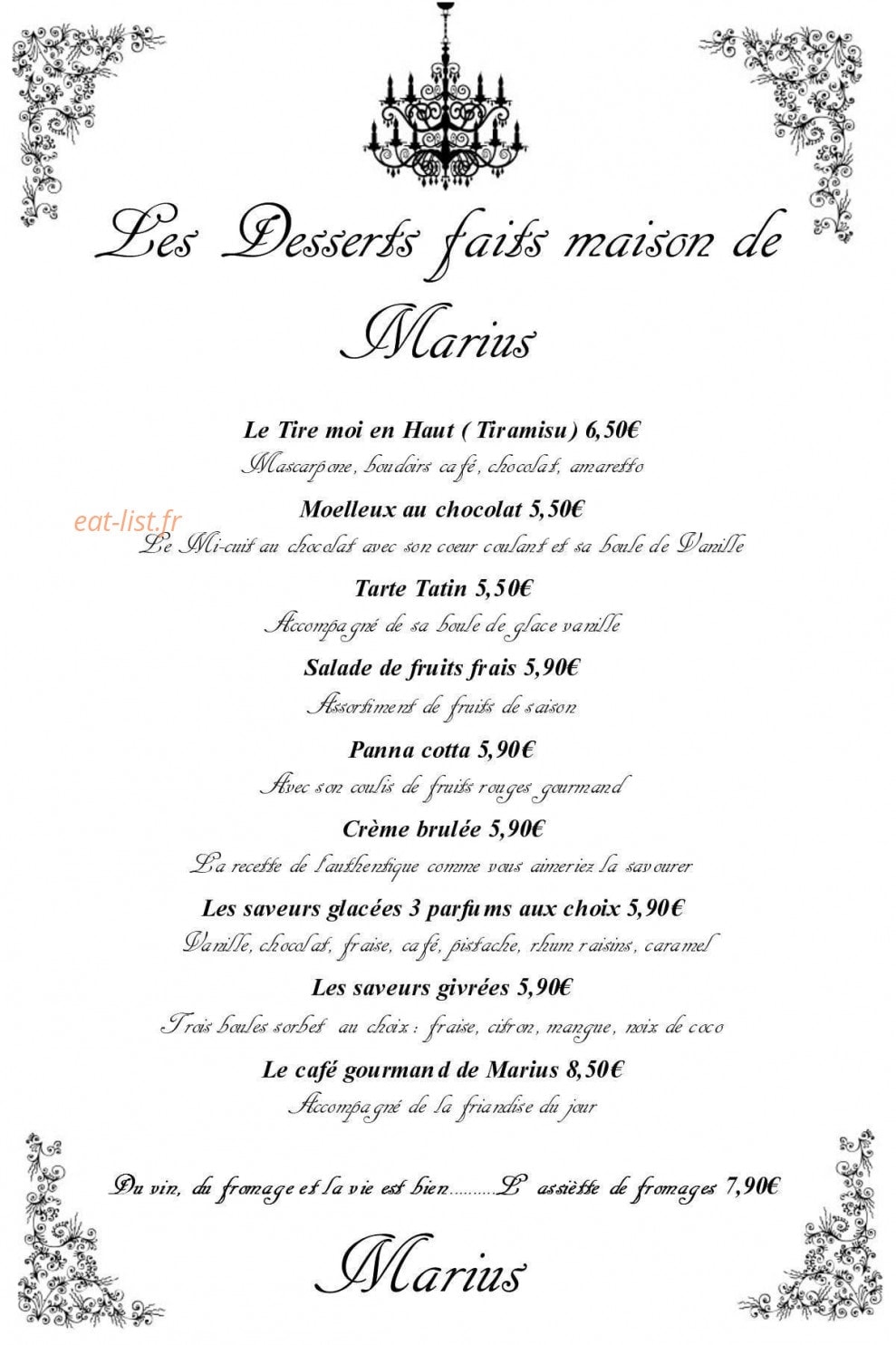 Marius Restaurant — carte page 5