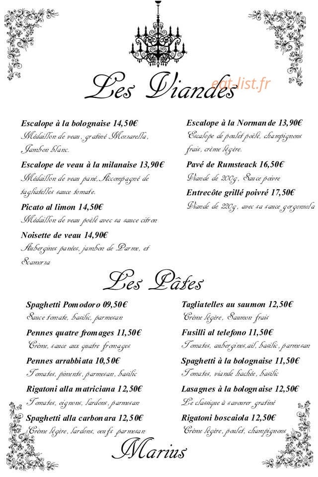 Marius Restaurant — carte page 3