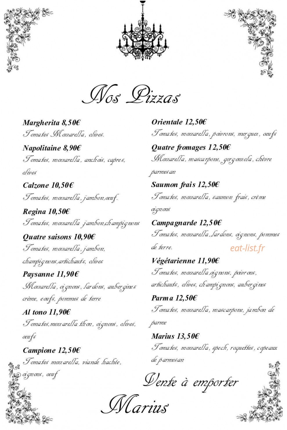 Marius Restaurant — carte page 2