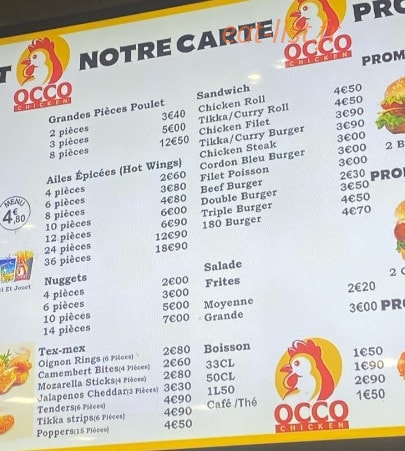 Occo Chicken — carte page 1