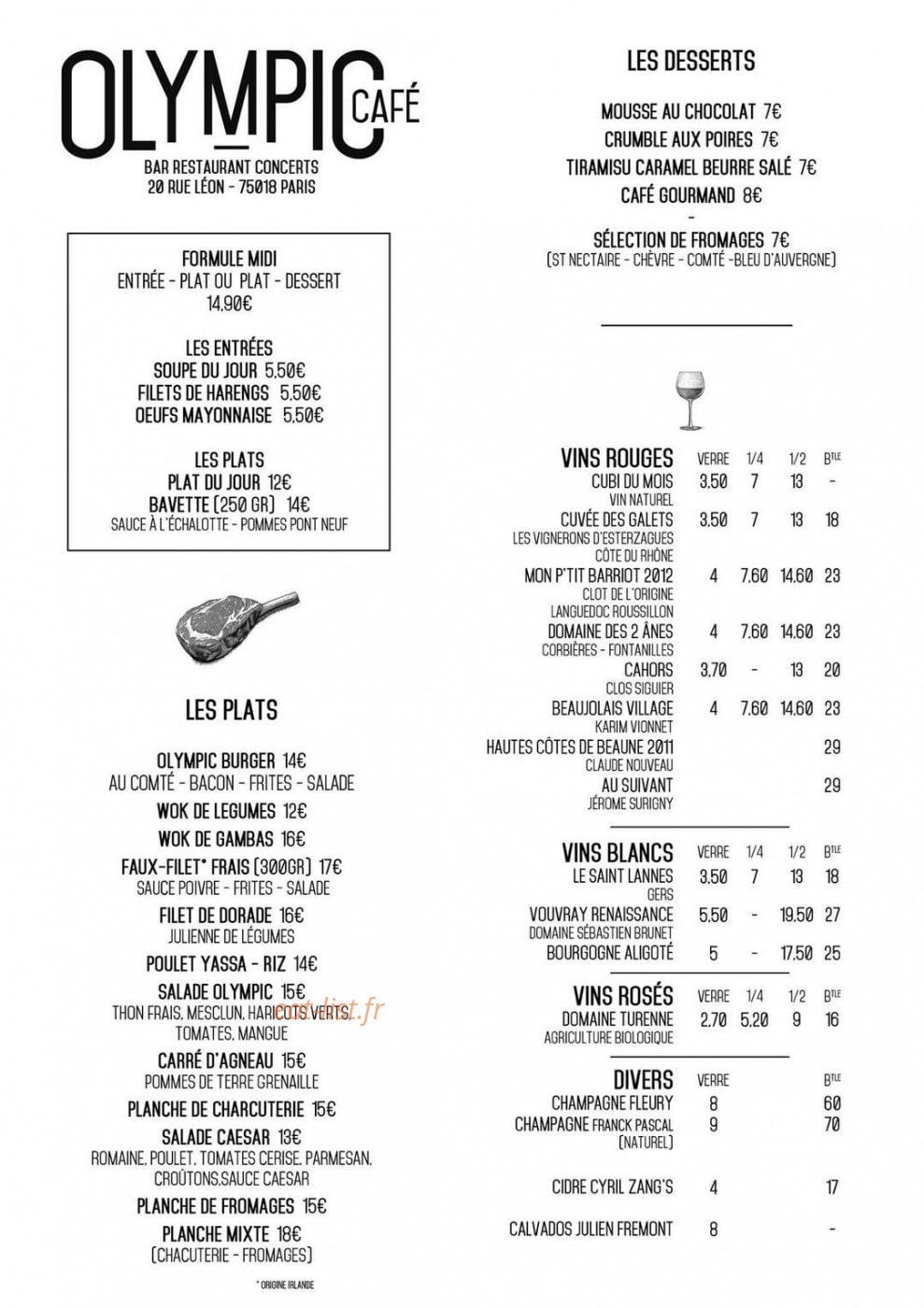 Olympic café — carte page 1