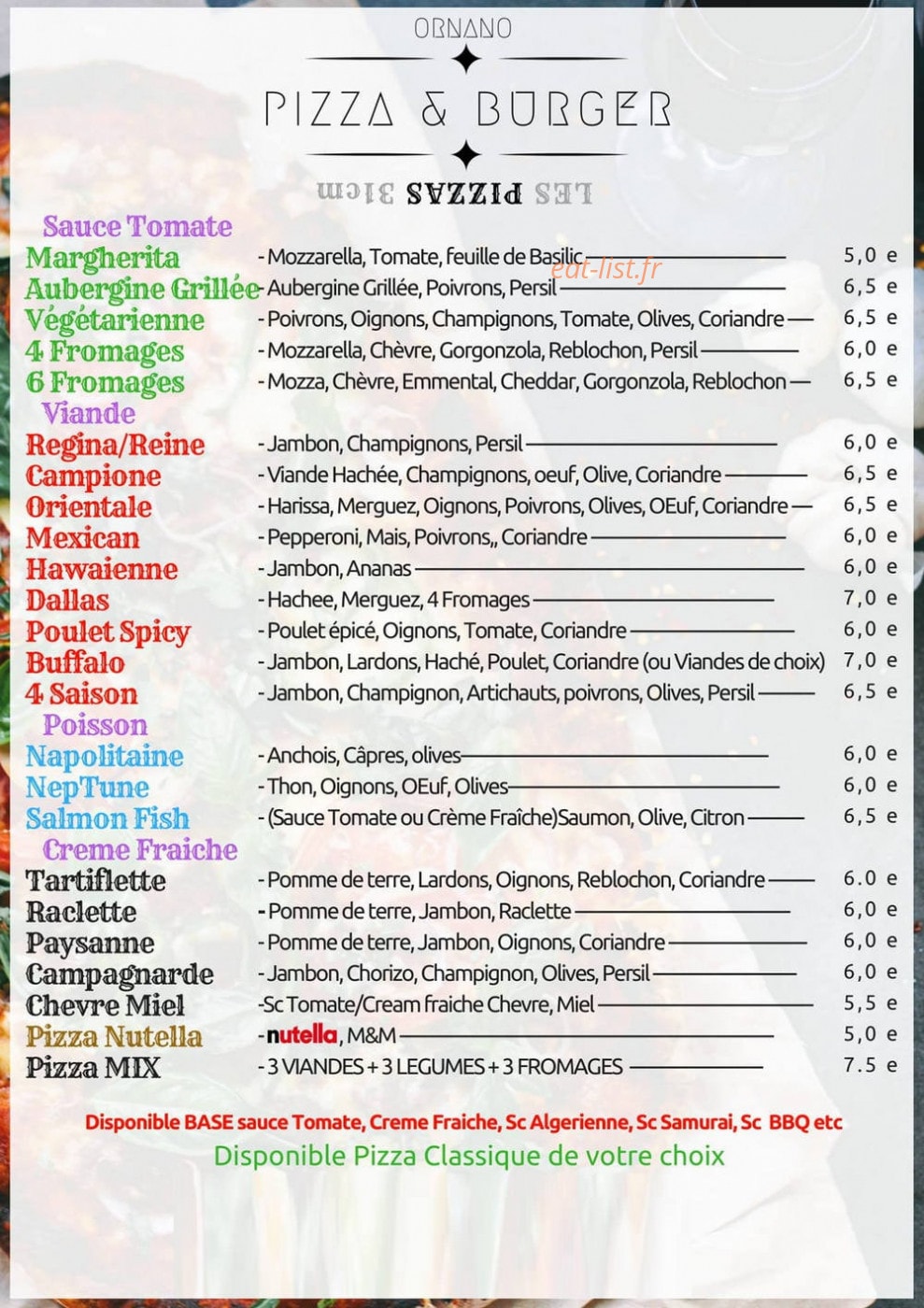 Ornano Pizza & Burger — carte page 1