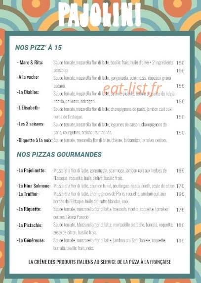 Pajol'ini pizza — carte page 1
