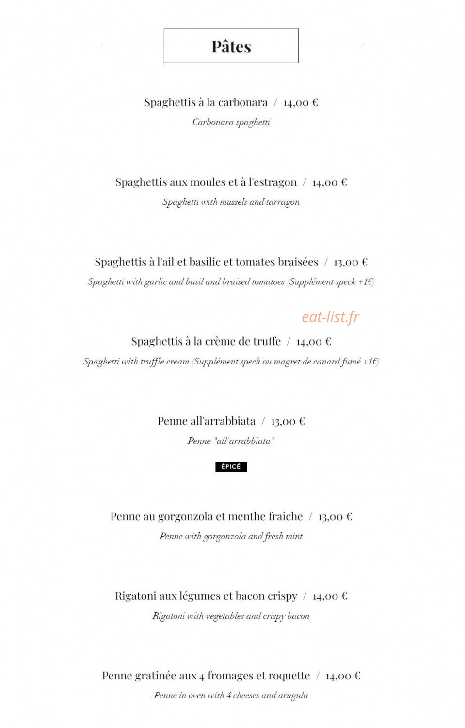 Pasta Wawa — carte page 3