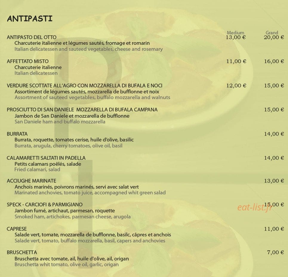 Pizza Caratello — carte page 1