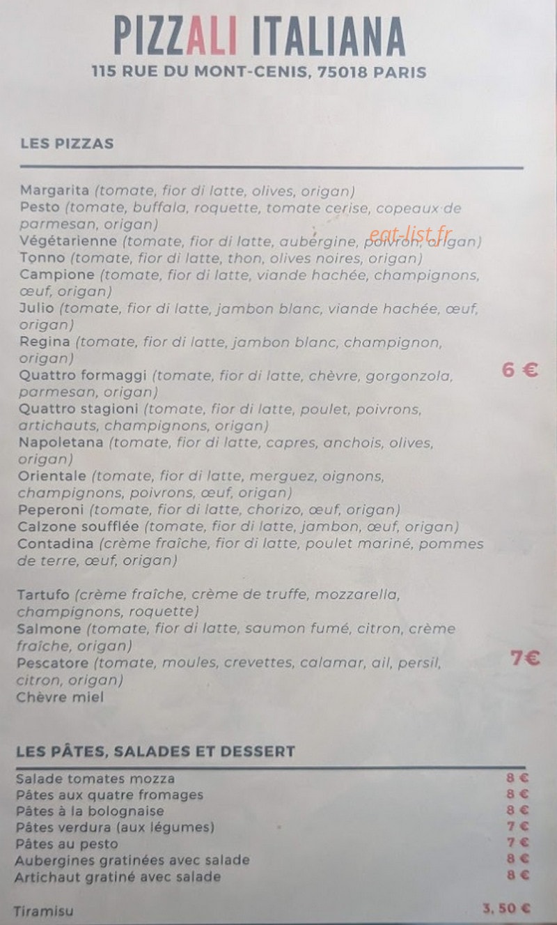 Pizzali — carte page 1