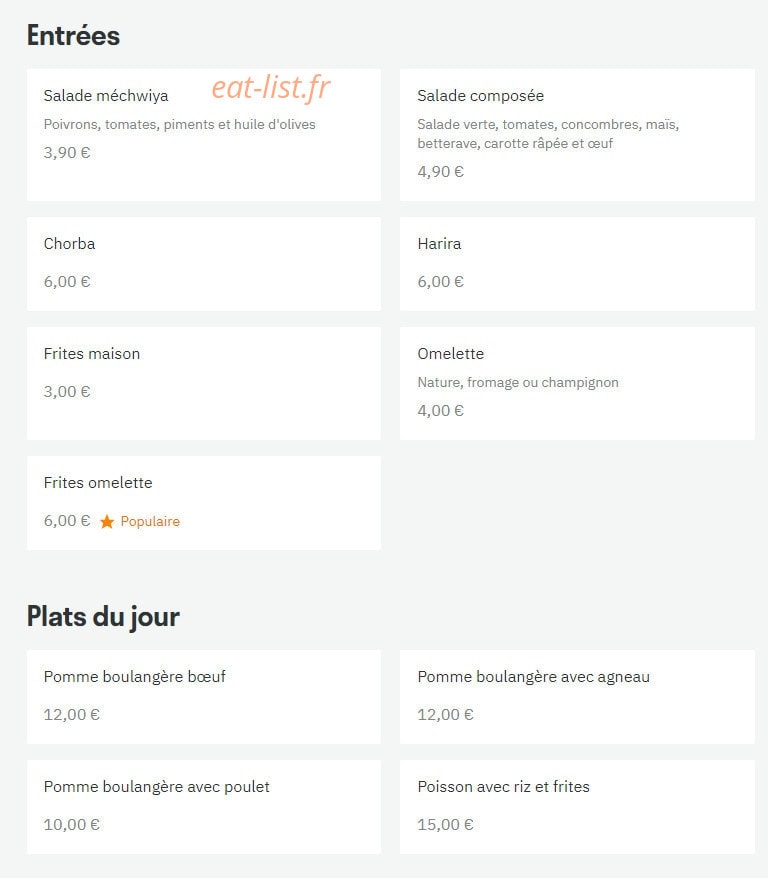 Restaurant de l'Espoir — carte page 2