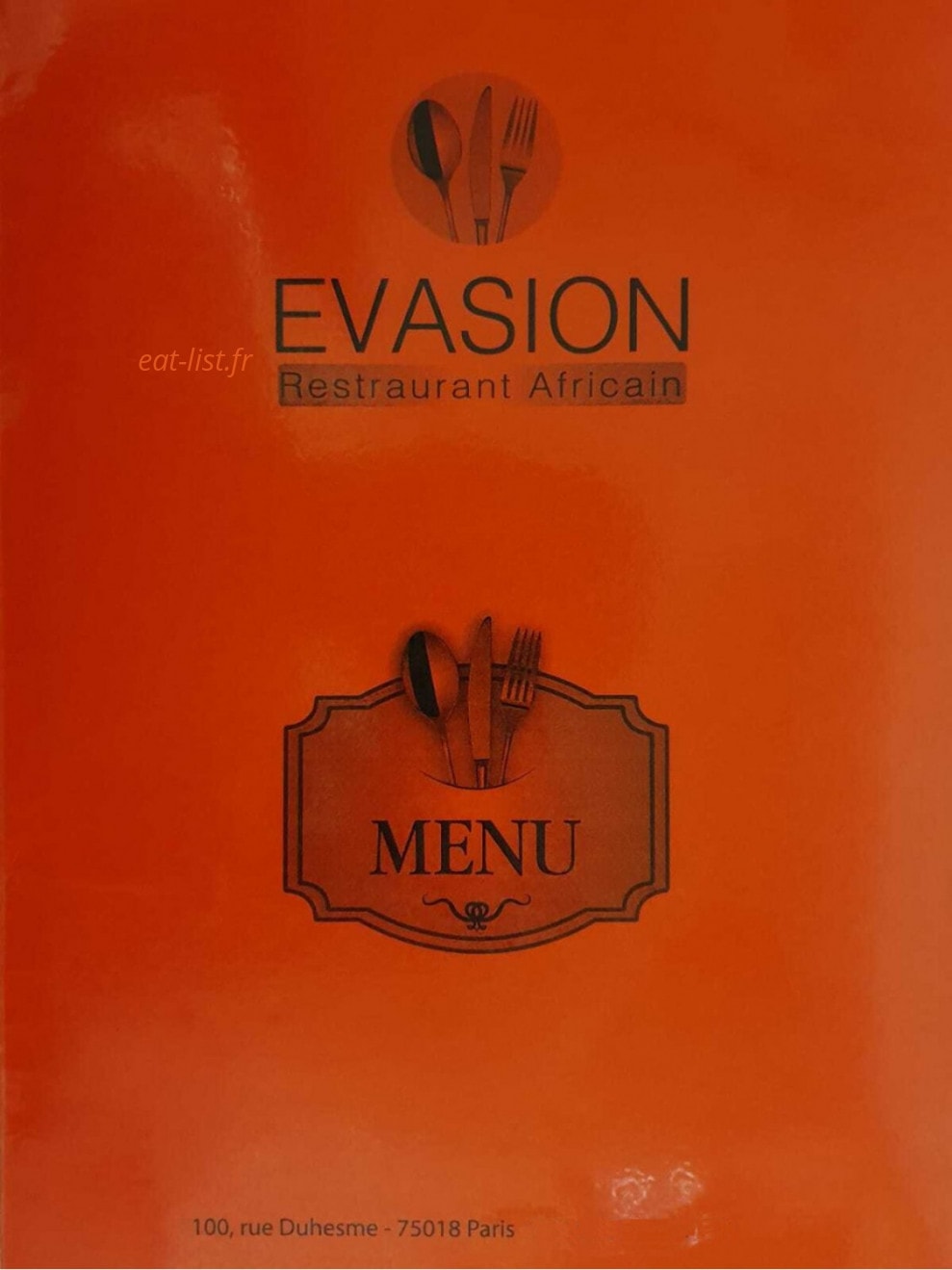 Restaurant Evasion — carte page 1