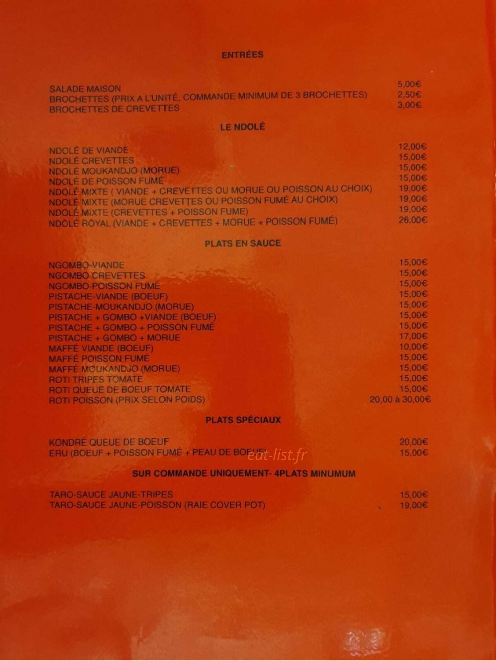 Restaurant Evasion — carte page 2