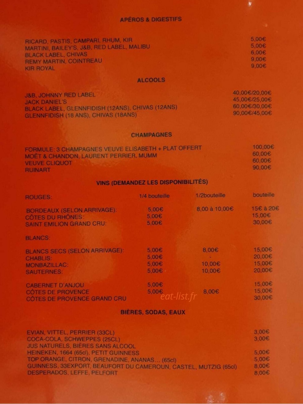 Restaurant Evasion — carte page 4