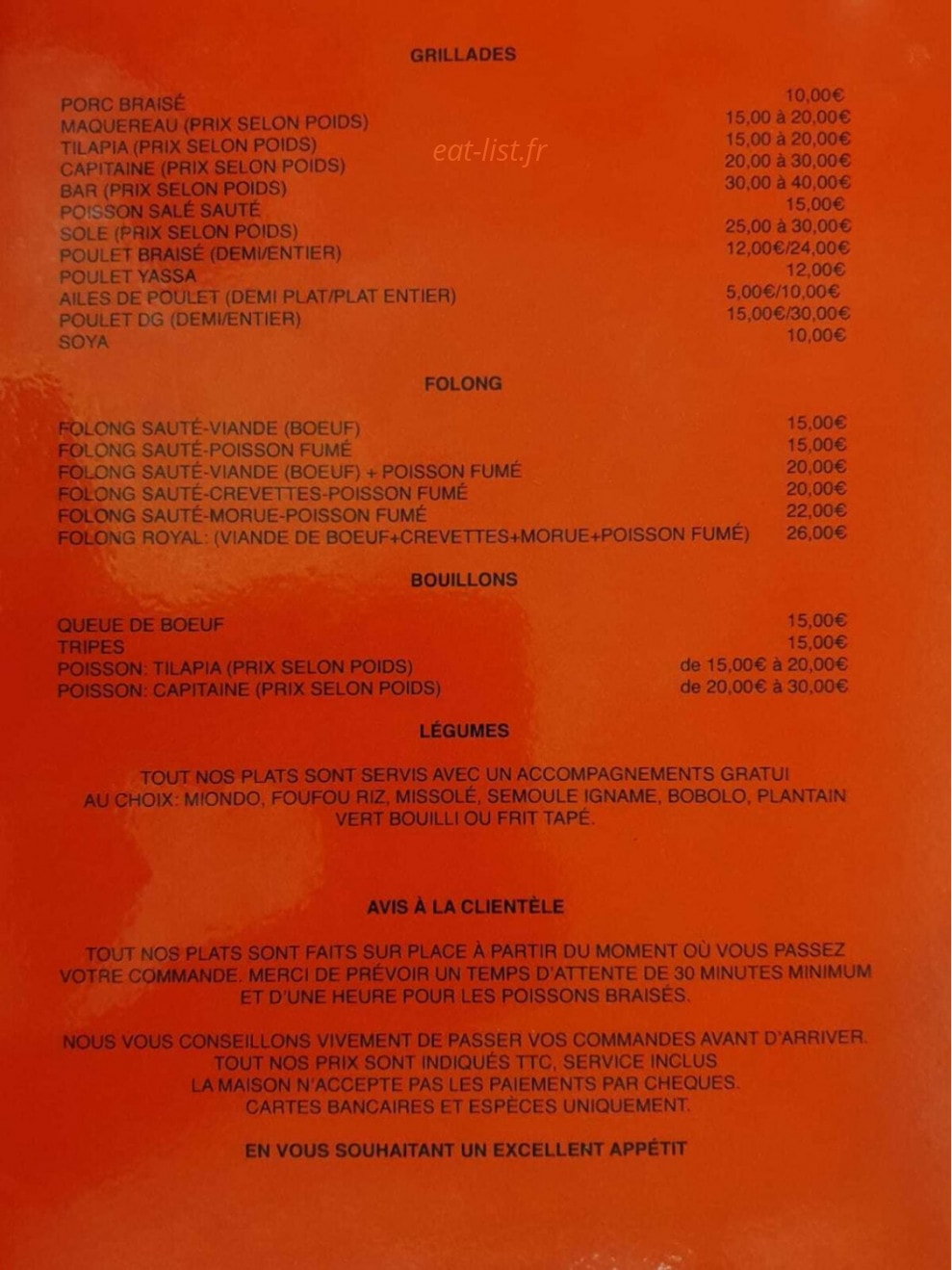Restaurant Evasion — carte page 3