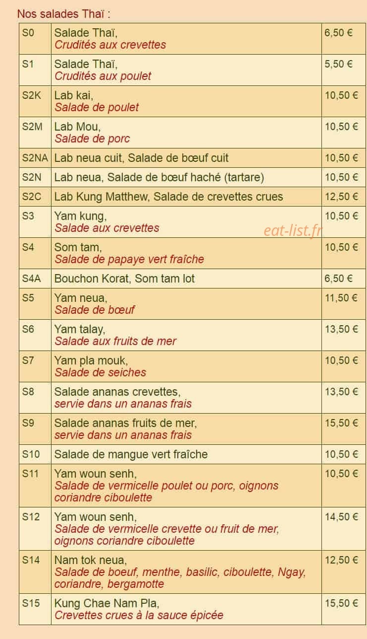 Restaurant Korat — carte page 2