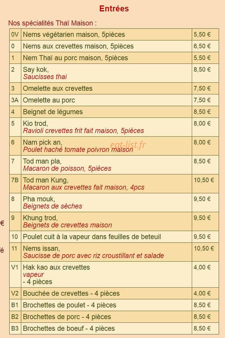 Restaurant Korat — carte page 1