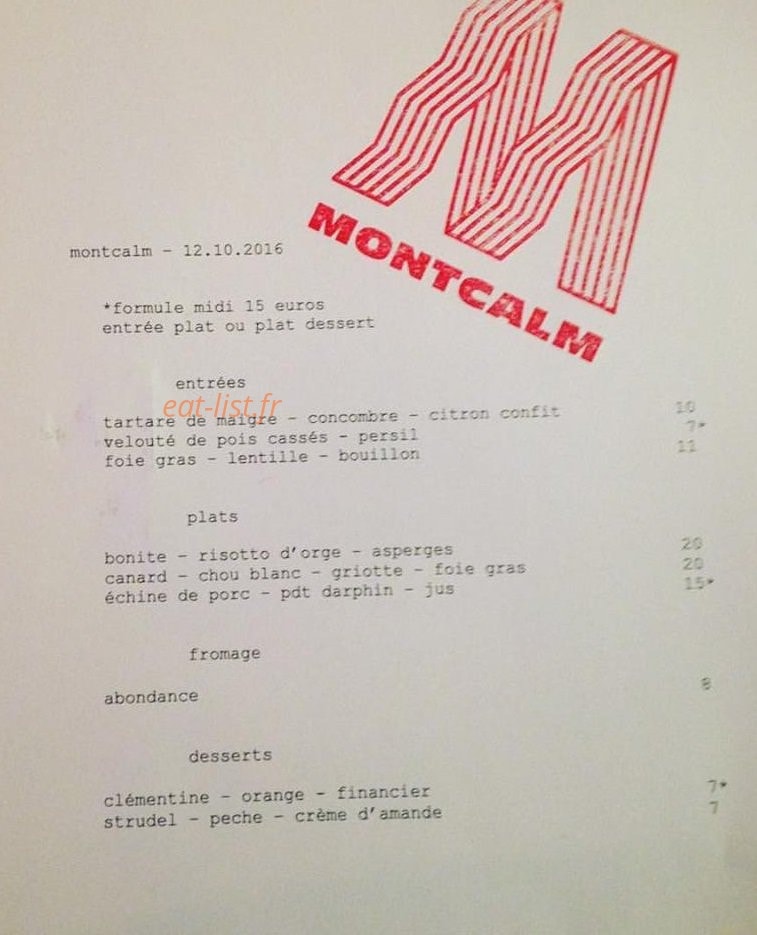 Restaurant Montcalm — carte page 1