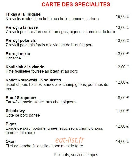 Restaurant Polonais Mazurka — carte page 2