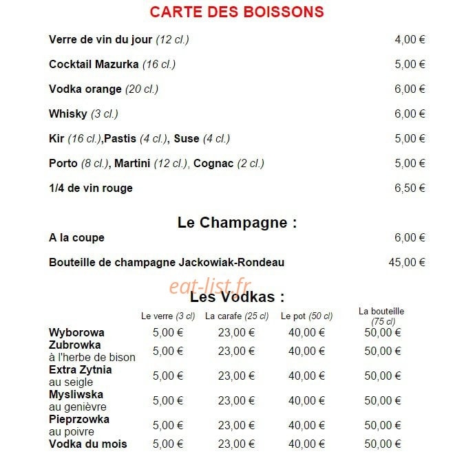 Restaurant Polonais Mazurka — carte page 9