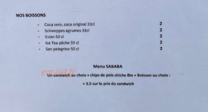 Sababa street food — carte page 2