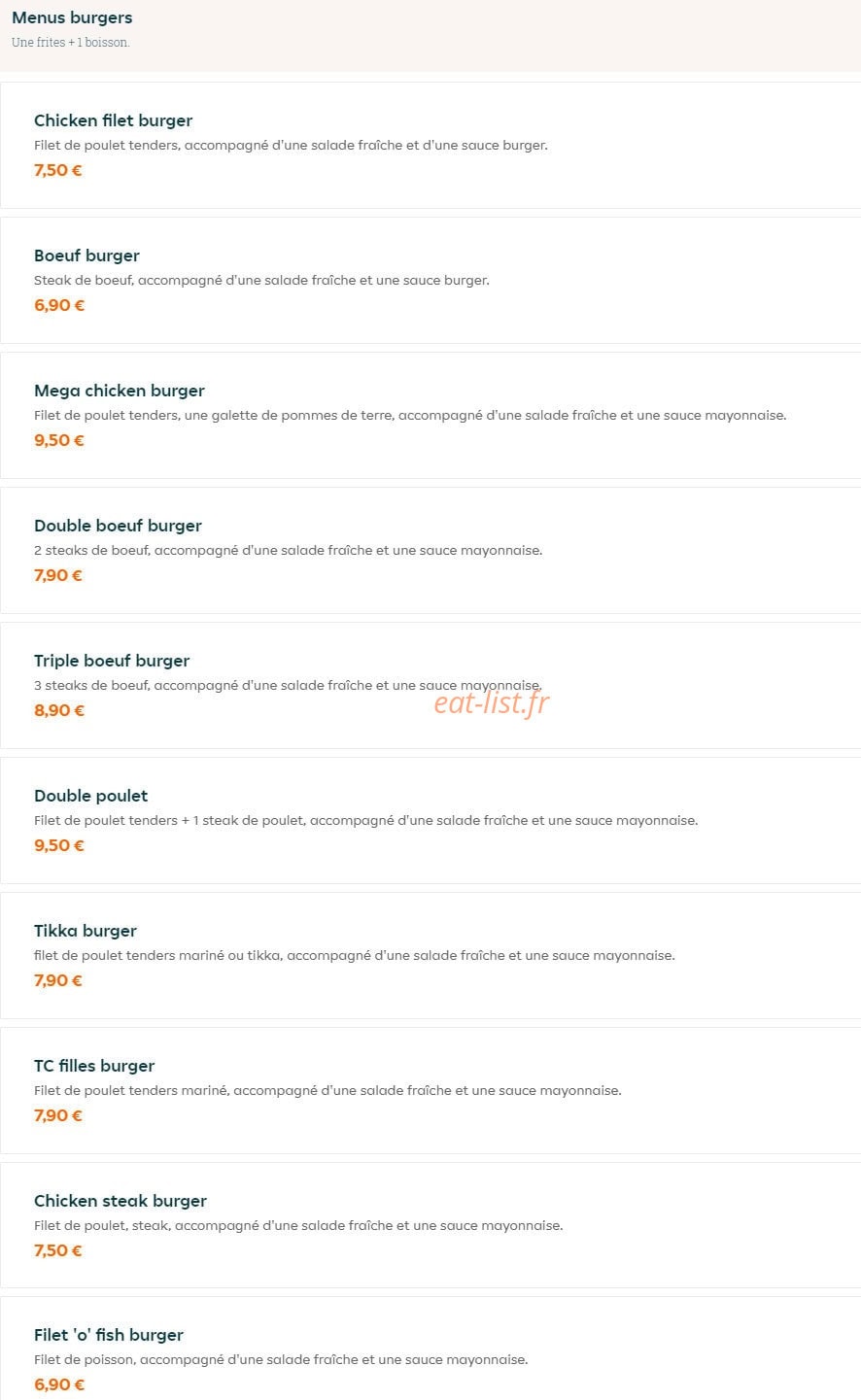 Tasty Chicken — carte page 2