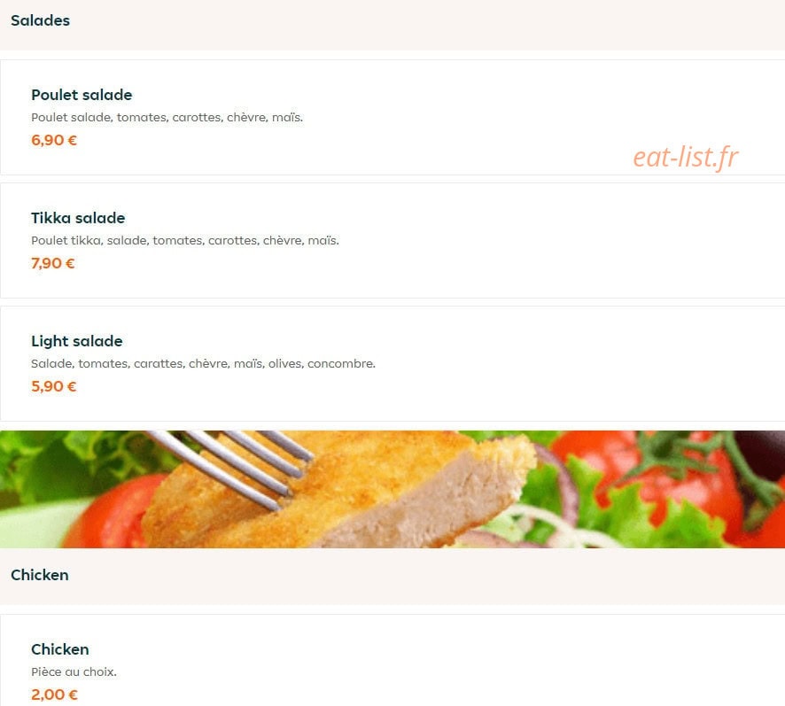 Tasty Chicken — carte page 10