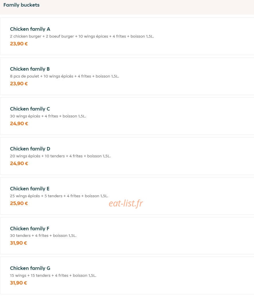 Tasty Chicken — carte page 1