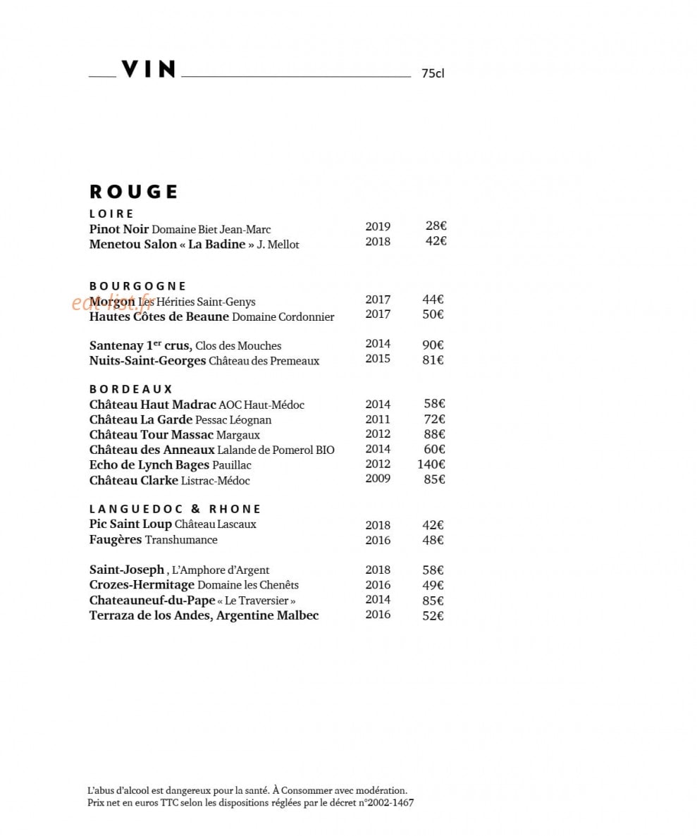 Terrass'' restaurant — carte page 16