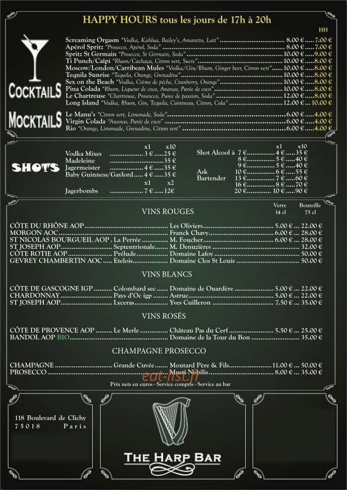 The Harp Bar — carte page 2