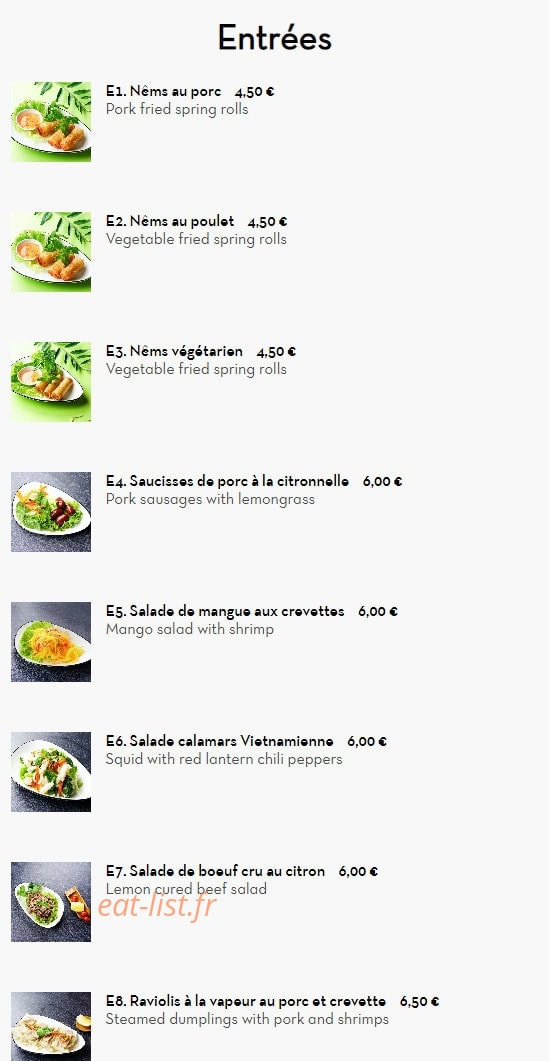 Vietnam Kitchen — carte page 1