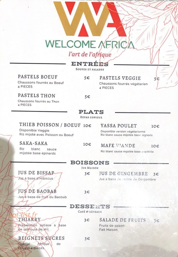 Welcome Africa Eat — carte page 1