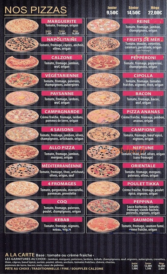 Allo Pizza — carte page 2