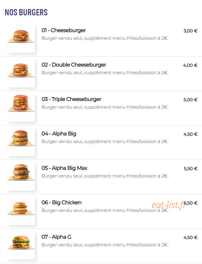 Alpha burger — carte page 2