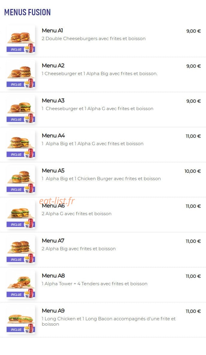 Alpha burger — carte page 1
