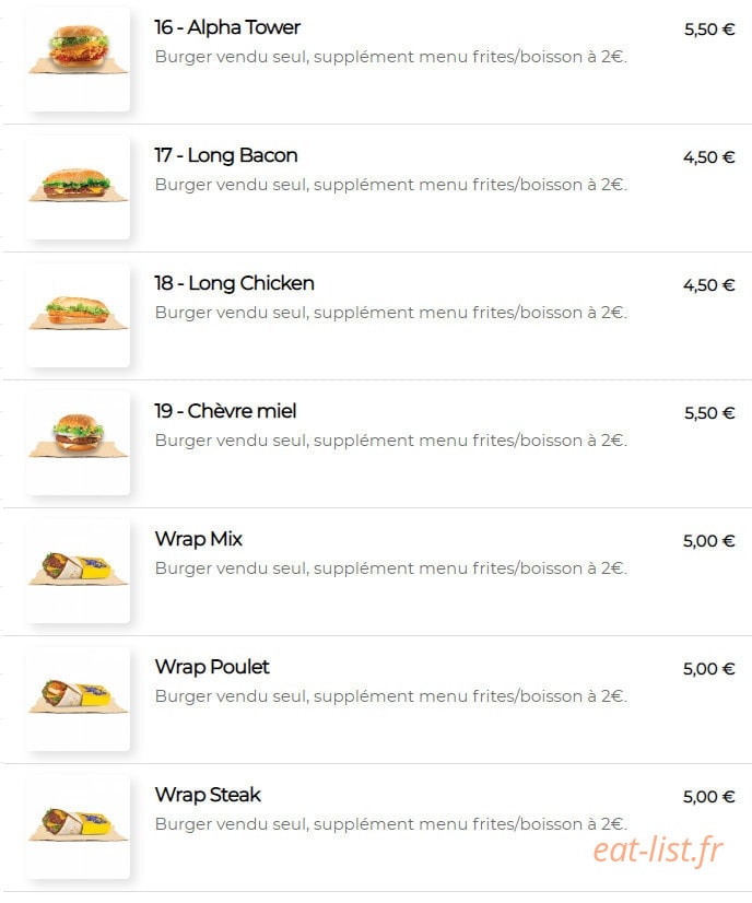 Alpha burger — carte page 4