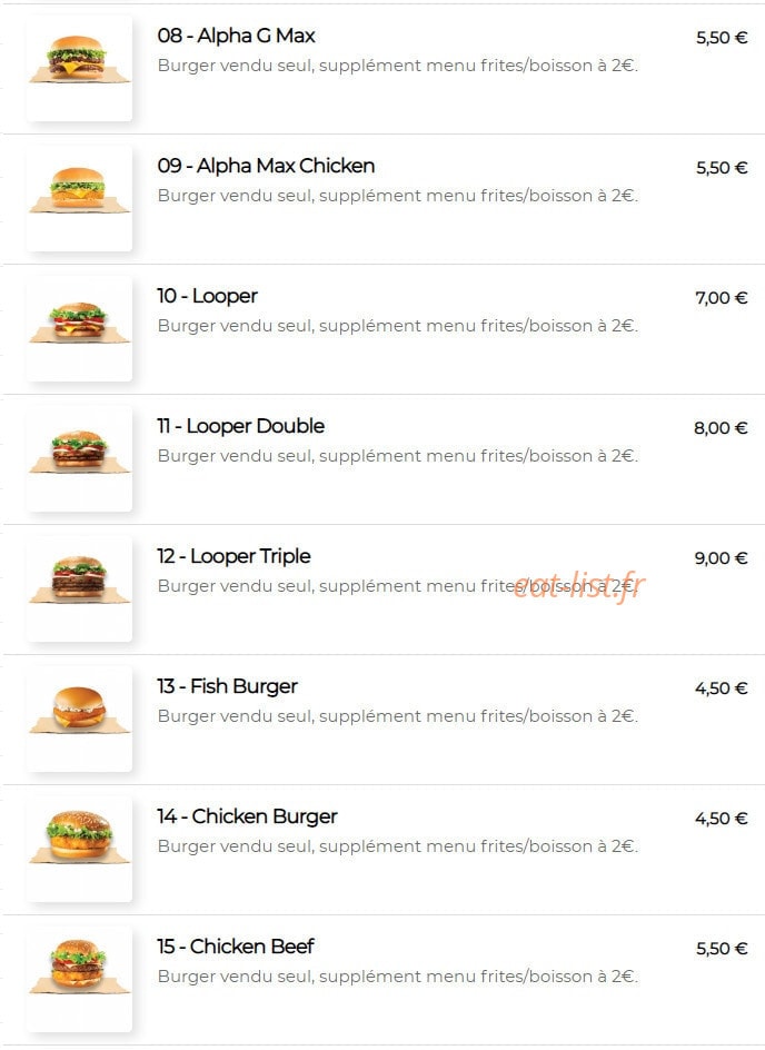 Alpha burger — carte page 3