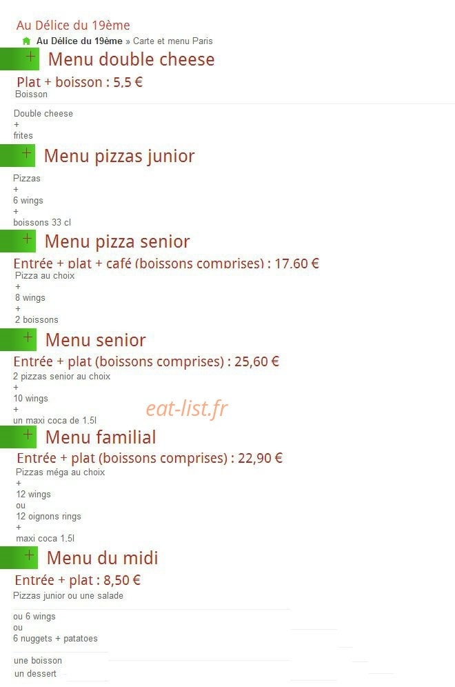 Au Délice du 19ème — carte page 1
