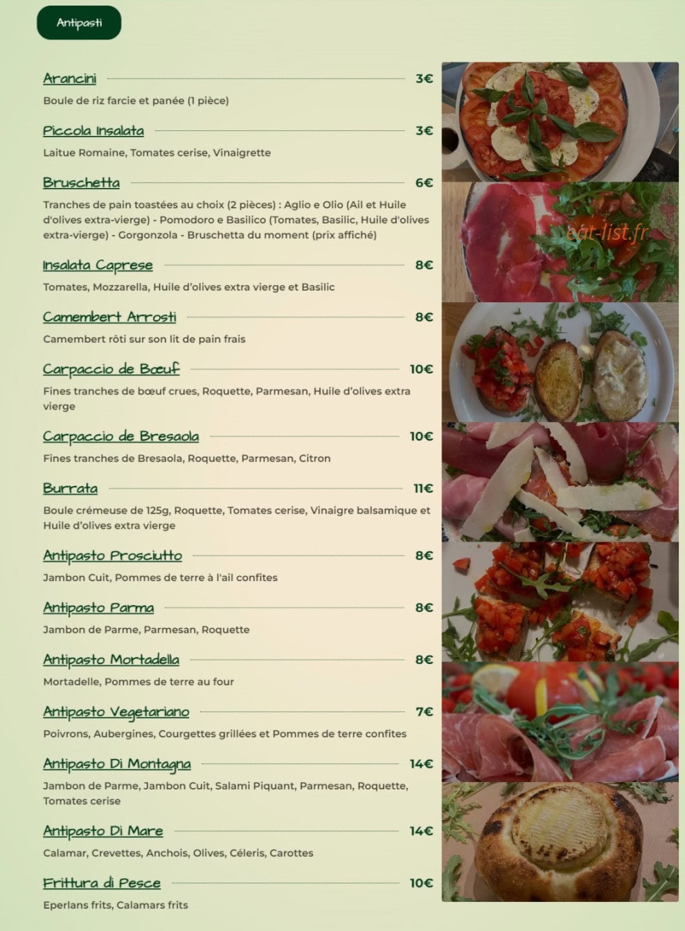 Bistro Gusto — carte page 1