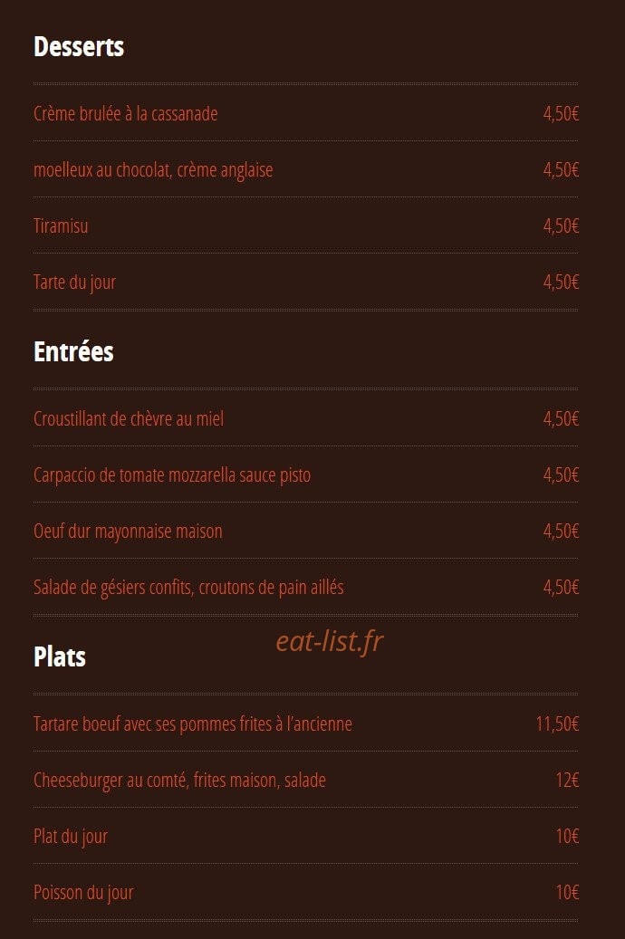 Bistro Les frangins — carte page 1
