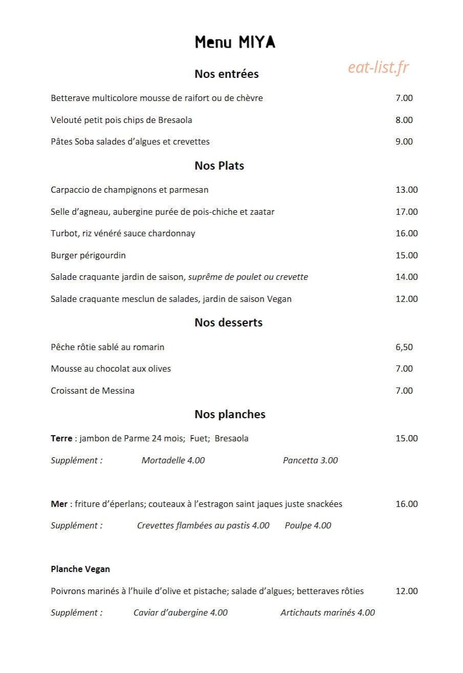Bistrot Miya — carte page 1