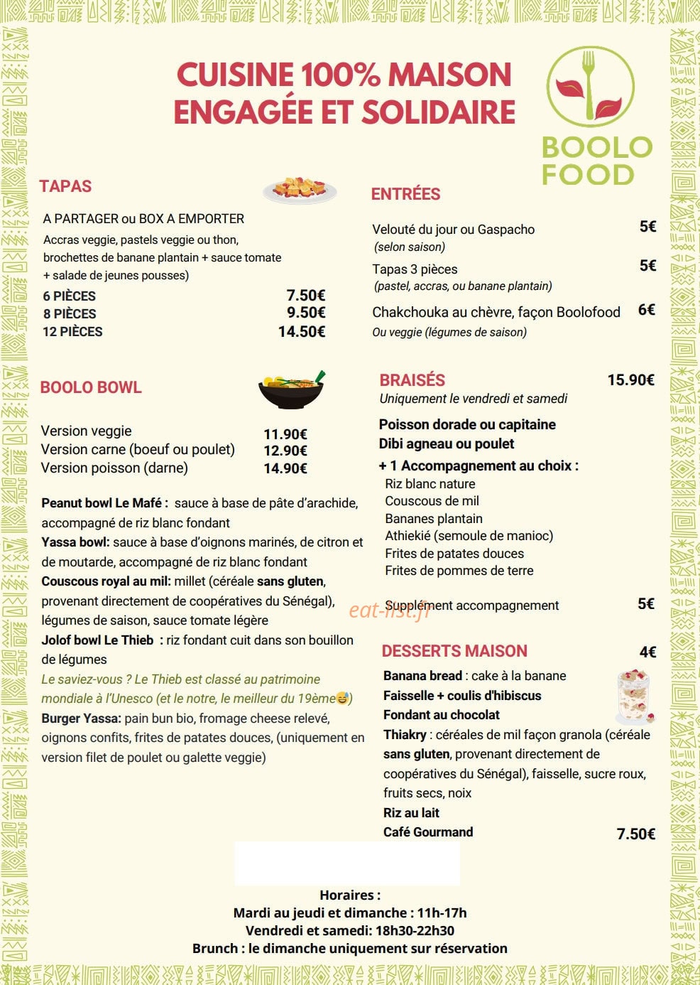 Boolofood — carte page 1